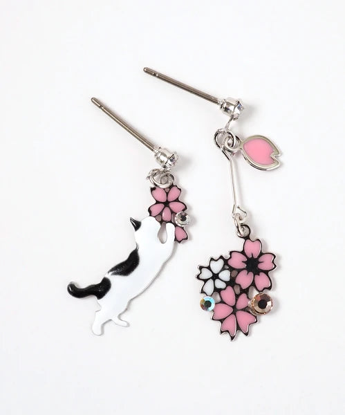 SAKURA & Cat Asymmetrical Earrings