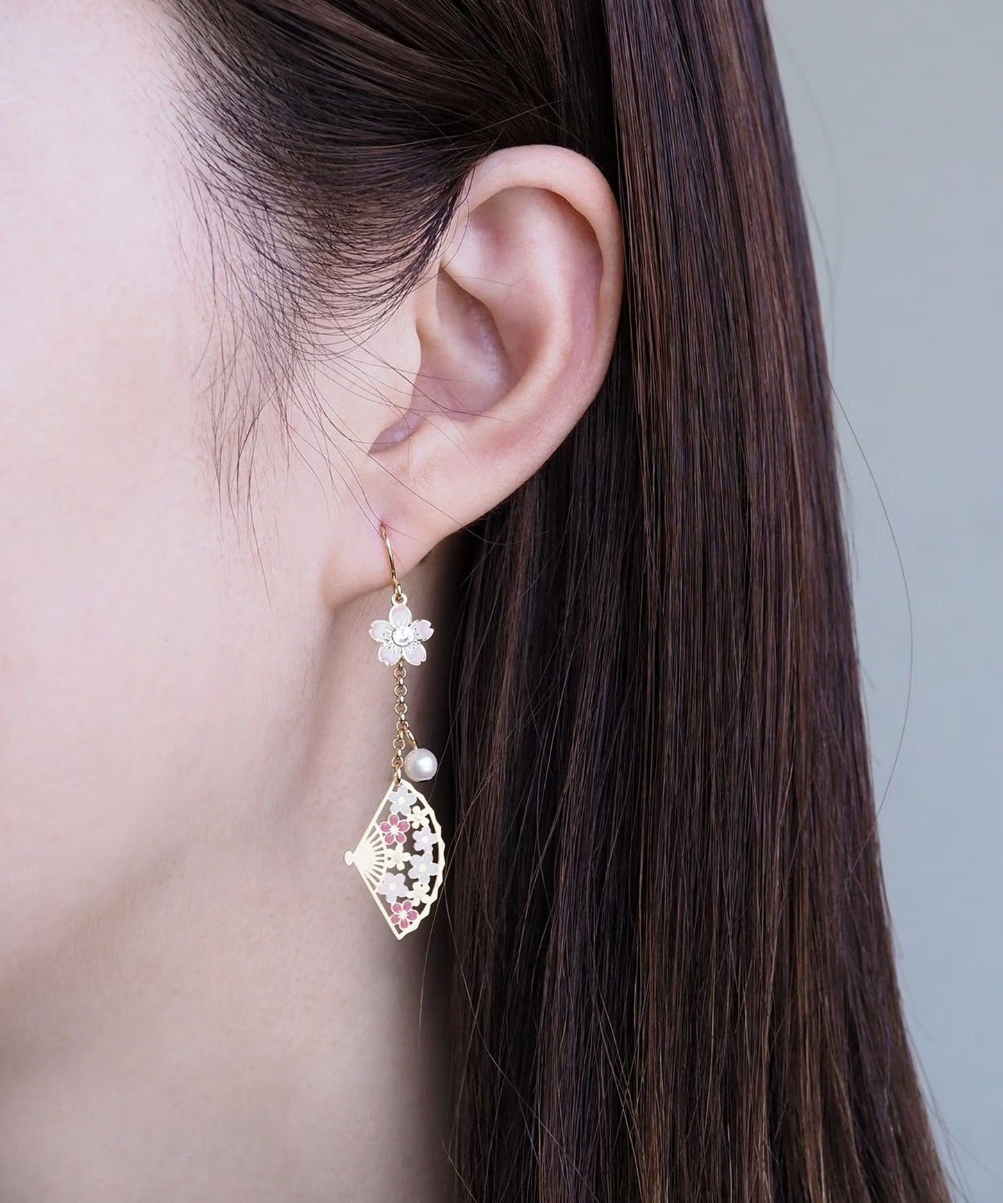 SAKURA Fan-Shaped Asymmetrical Earrings