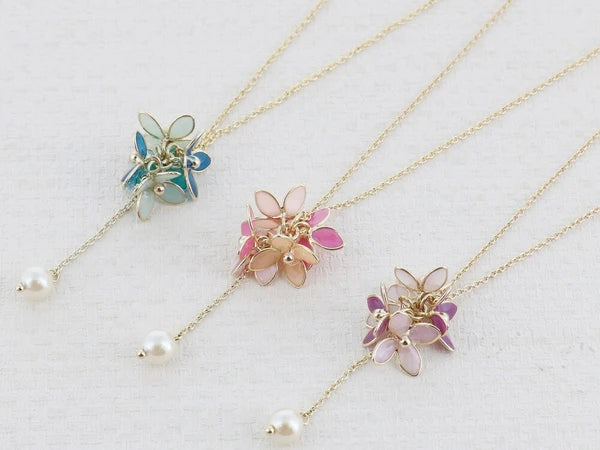 Long Necklace with 3D resin hydrangea