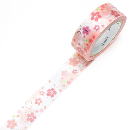 SAIEN Washi Tape - Sakura blossom (Silver Foiled)