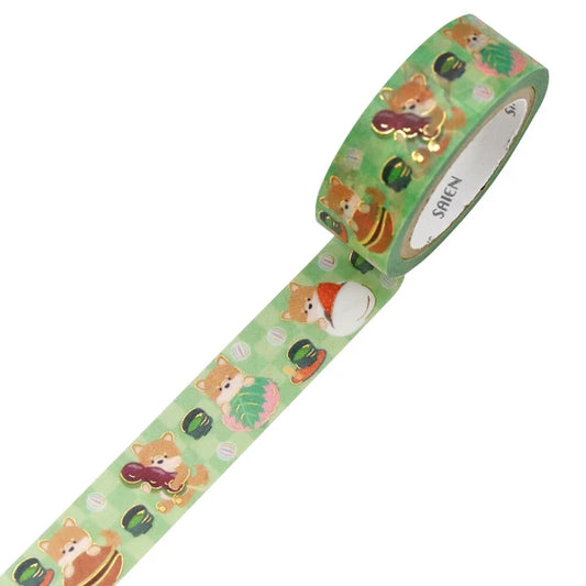 SAIEN Washi Tape - Shiba & Matcha sweets(Gold Foiled)