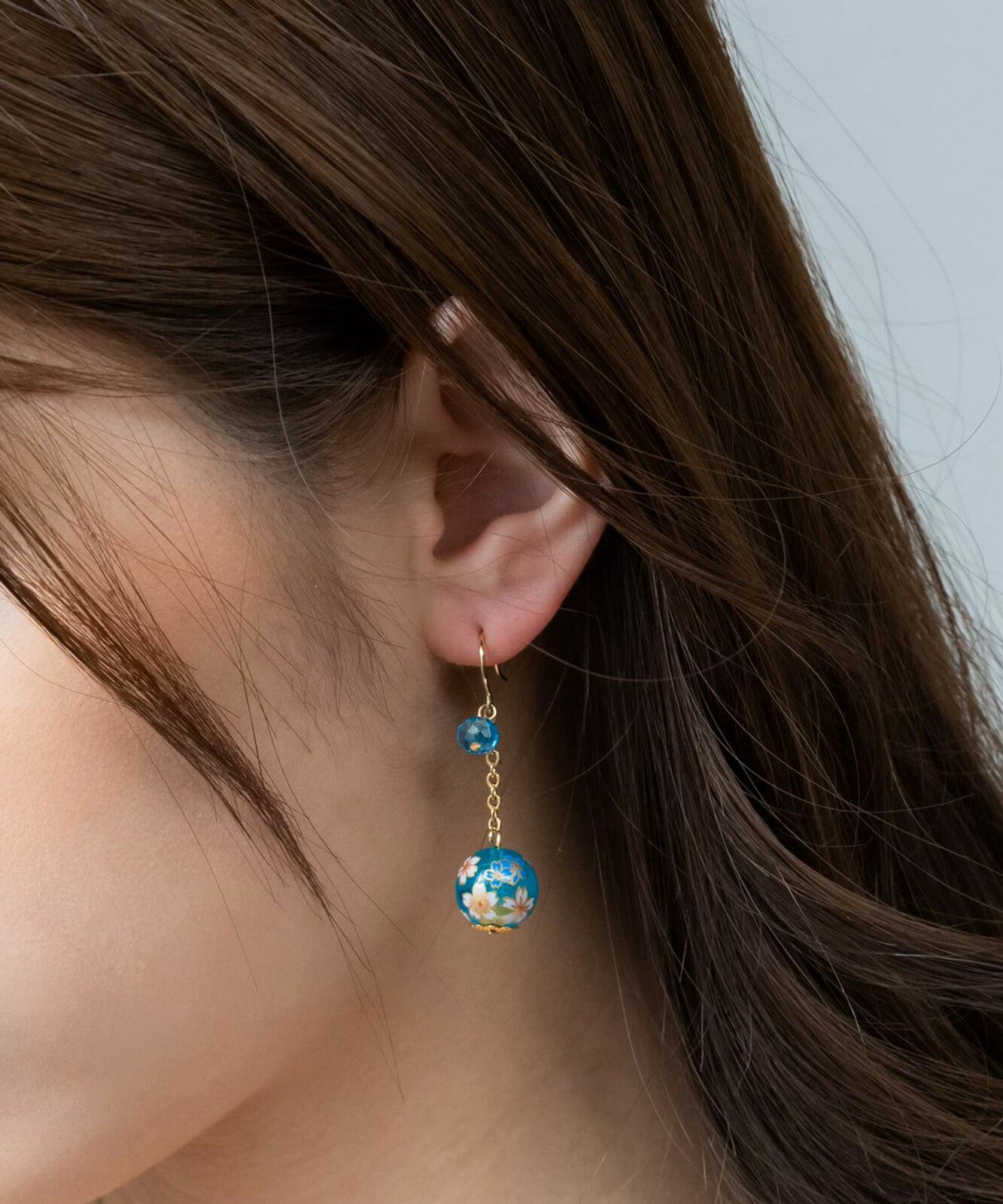 Pierced Earrings with sakura-patterned glass beads