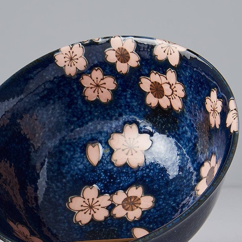 Navy blue with pink sakura - 2 piece boxed bowl set (Made in Japan)