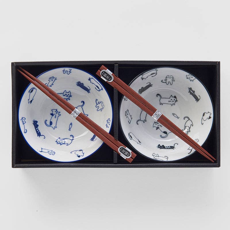 Kawaii cat design 2 piece boxed bowl set (Made in Japan)