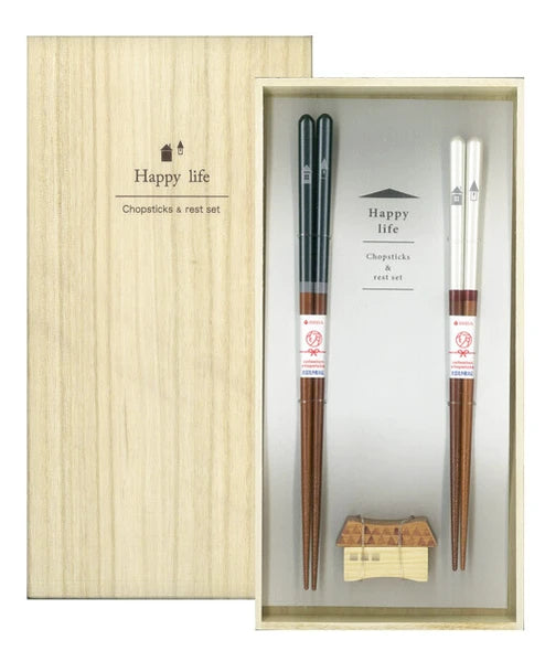 [Chopstick Gift set] Happy Life gift set for couple in paulownia wood box