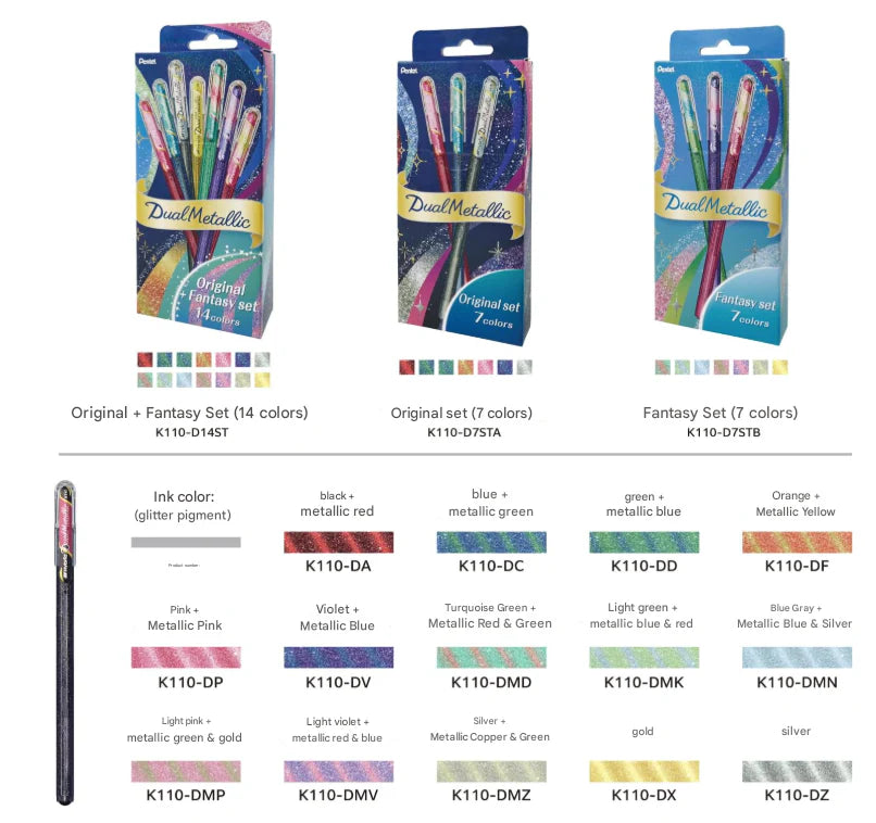 Pentel Dual Metallic Ballpoint Pen Set, 7 colors