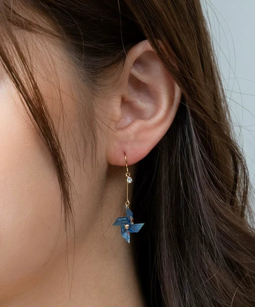 Pierced earrings with Origami Windmill