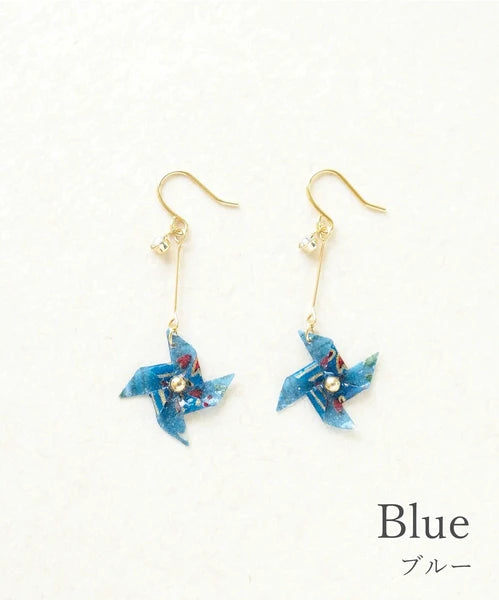 Pierced earrings with Origami Windmill