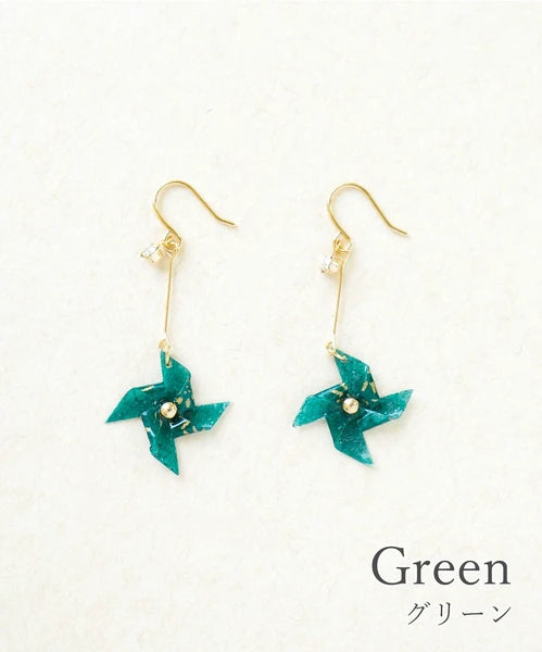 Pierced earrings with Origami Windmill