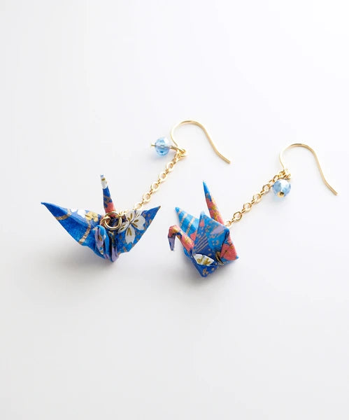 Pierced earrings with origami crane