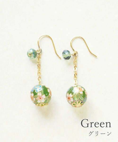 Pierced Earrings with sakura-patterned glass beads