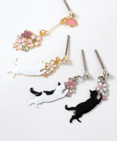 SAKURA & Cat Asymmetrical Earrings