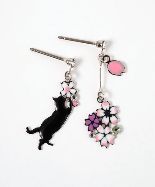 SAKURA & Cat Asymmetrical Earrings