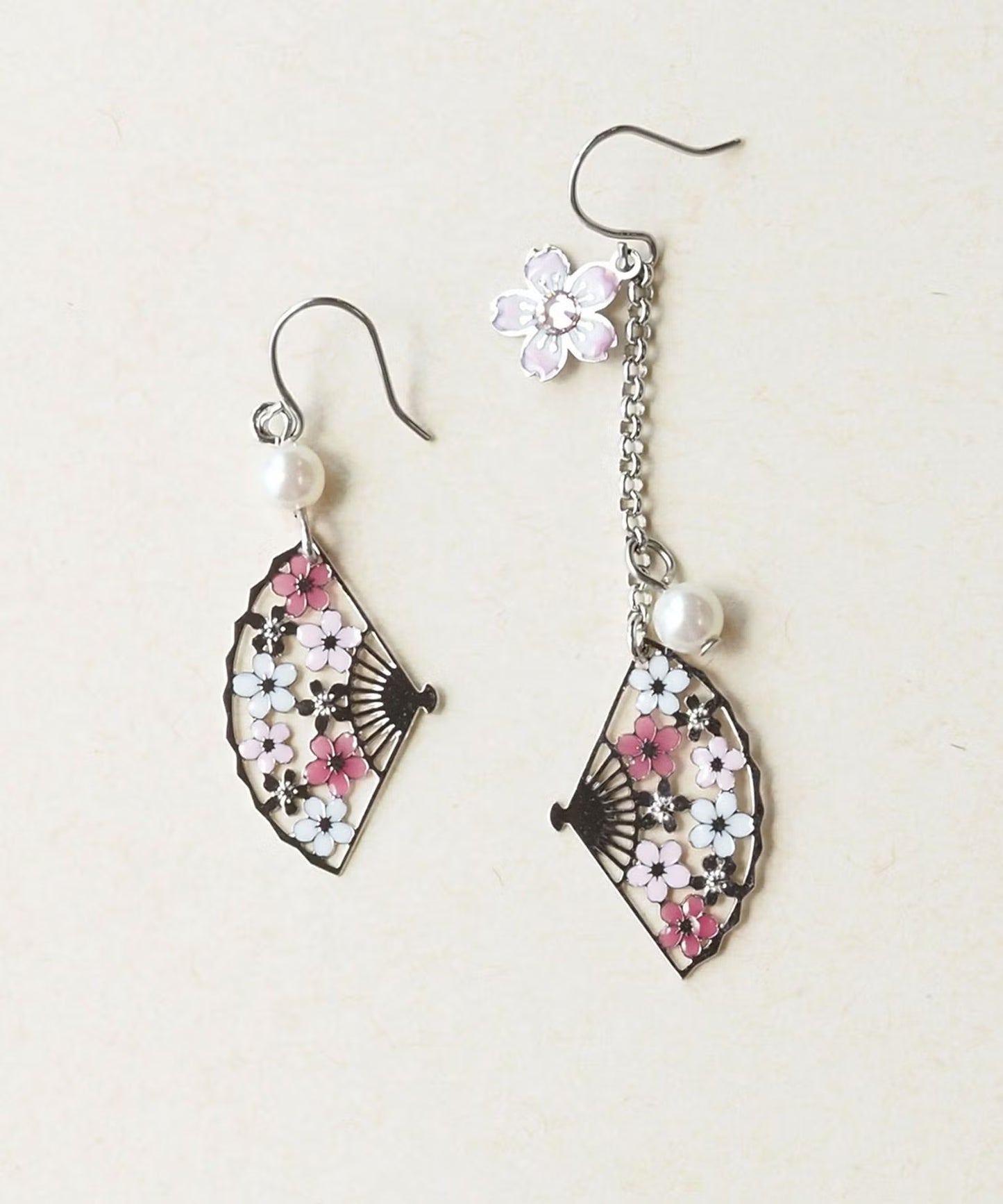 SAKURA Fan-Shaped Asymmetrical Earrings