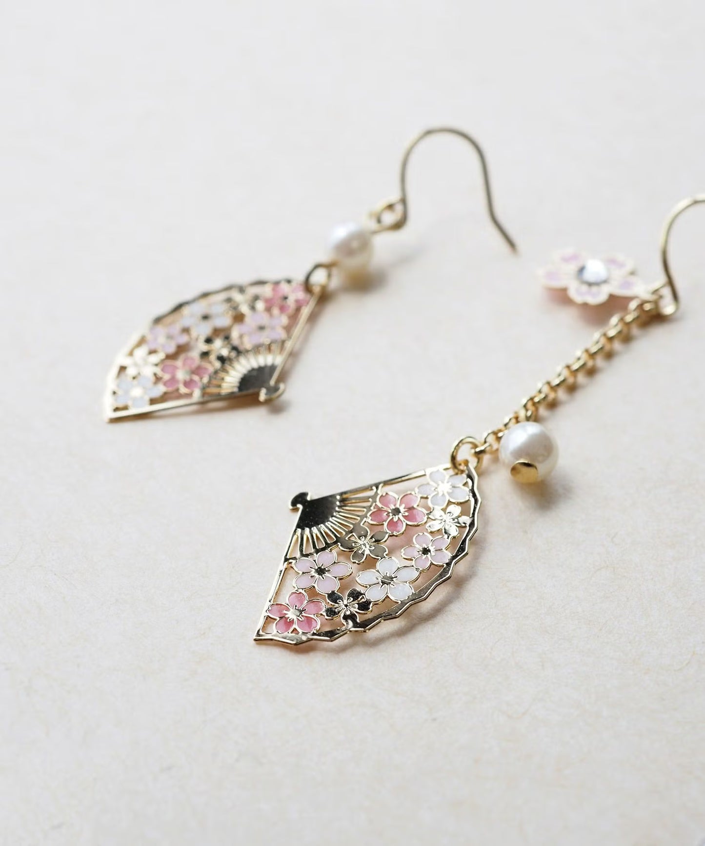 SAKURA Fan-Shaped Asymmetrical Earrings
