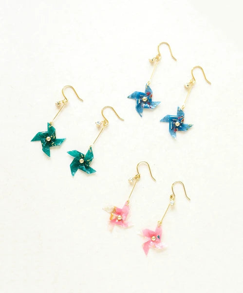 Pierced earrings with Origami Windmill