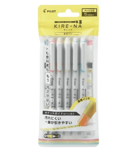 Pilot KIRE-NA Double-Sided Highlighter - Fine / Bold - 5 Color Set