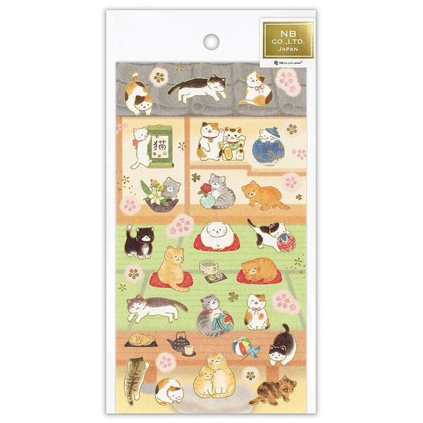 Scenic Japanese style animals sticker sheet with gold foil stamp