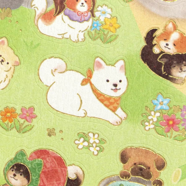 Scenic Japanese style animals sticker sheet with gold foil stamp
