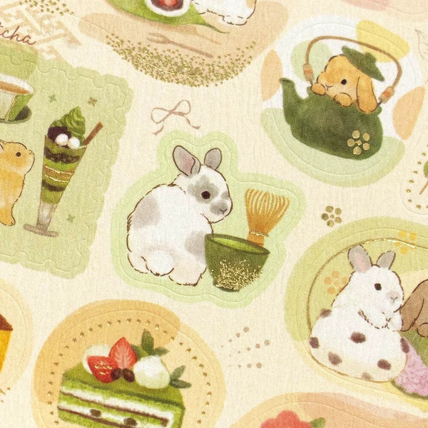 Scenic Japanese style animals sticker sheet with gold foil stamp