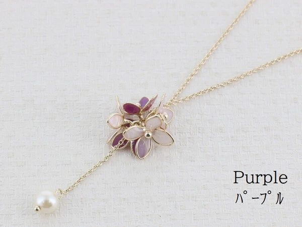 Long Necklace with 3D resin hydrangea