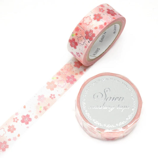 SAIEN Washi Tape -  Sakura blossom (Silver Foiled)