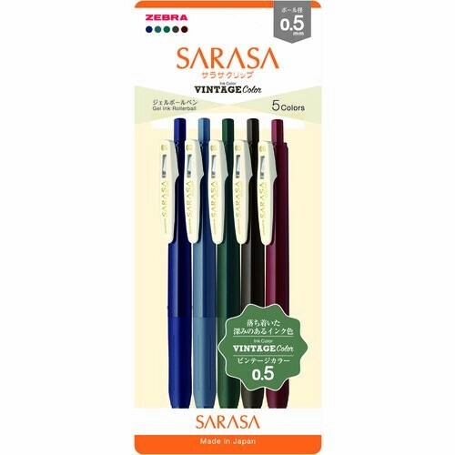 Zebra SARASA Clip Water-based ballpoint pen VINTAGE colour 5pc set 0.5mm