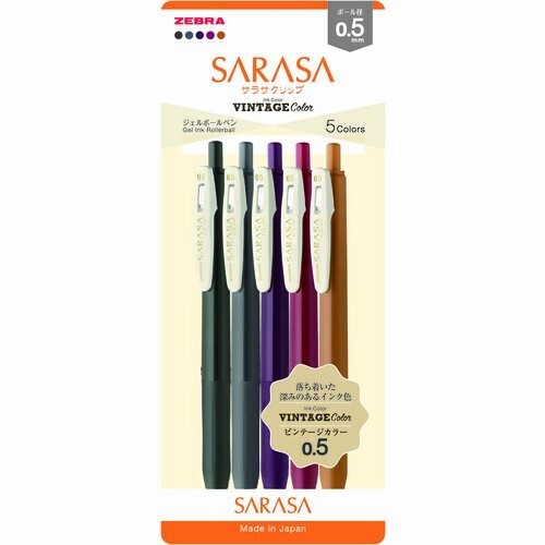 Zebra SARASA Clip Water-based ballpoint pen VINTAGE colour 5pc set 0.5mm