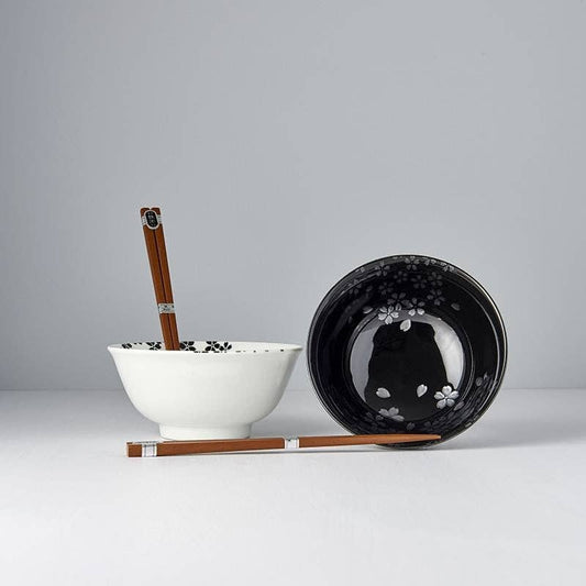 Black & white sakura 2 piece boxed bowl set 15cm